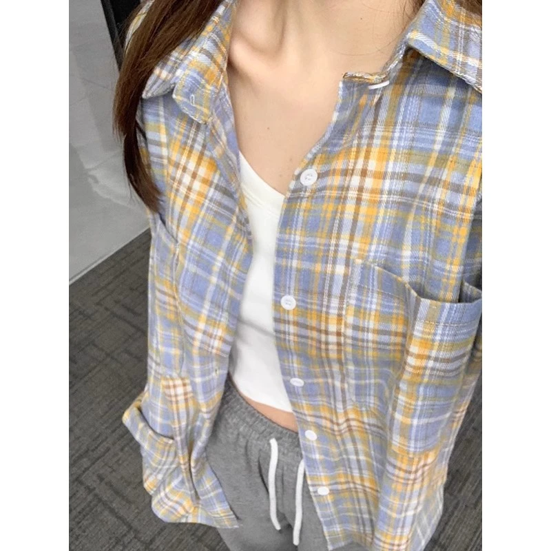 美式复古高街格子衬衫女春秋薄款2025新款设计感小众宽松上衣外套