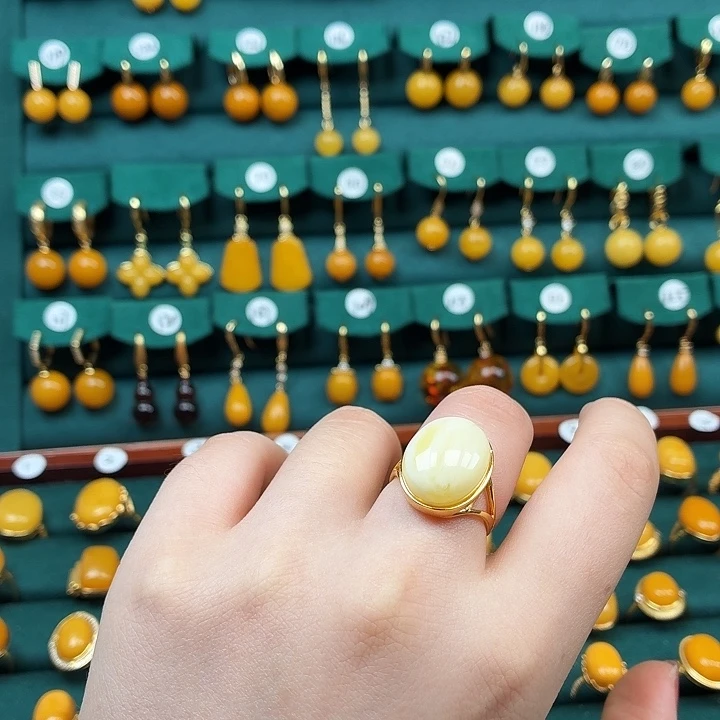 琥珀银S925镶嵌戒指