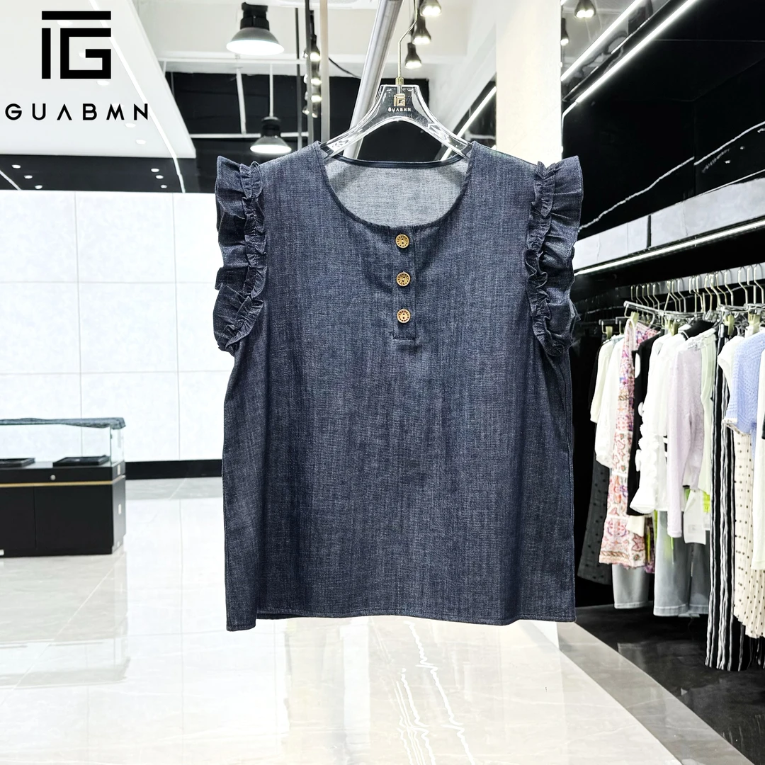 GUABMN2025夏季新款修身牛仔上衣无袖百搭马甲背心夏日穿搭5355