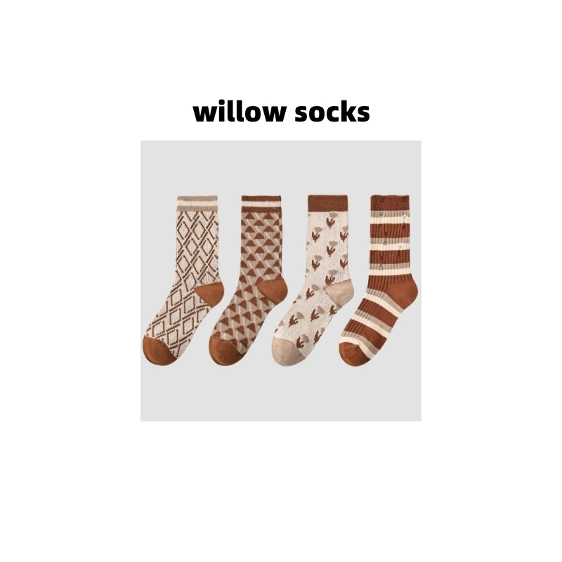 【经典咖色】设计师新款棉袜女士双针双路针织女袜秋冬袜中筒袜棉袜