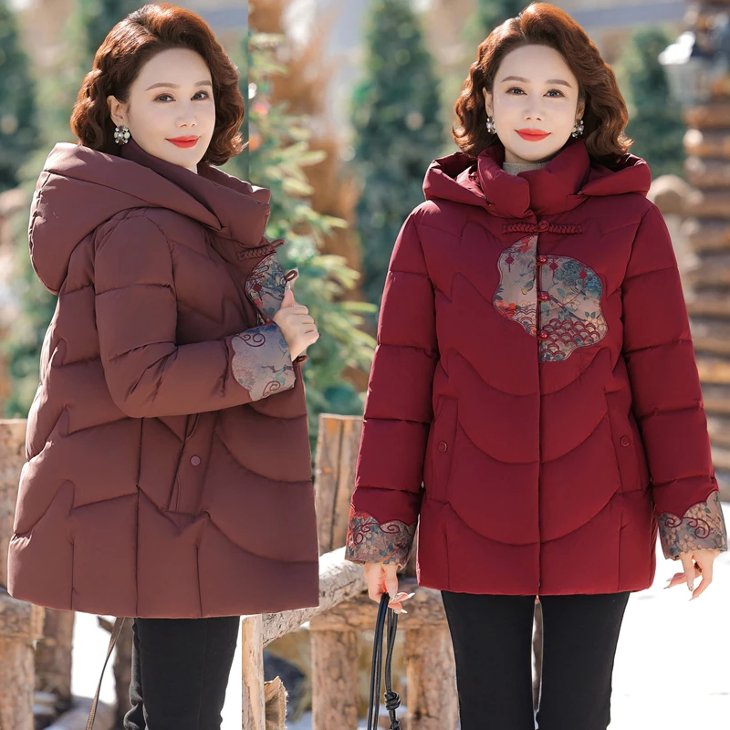 妈妈装冬装新中式棉服外套加绒加厚中老年女装冬季保暖棉衣棉袄
