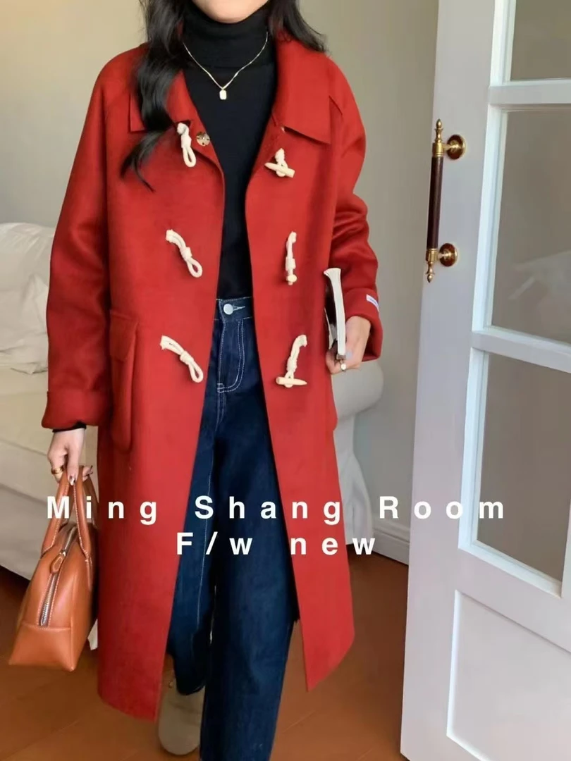 珍姐家牛角扣长款双面呢子外套1219货号