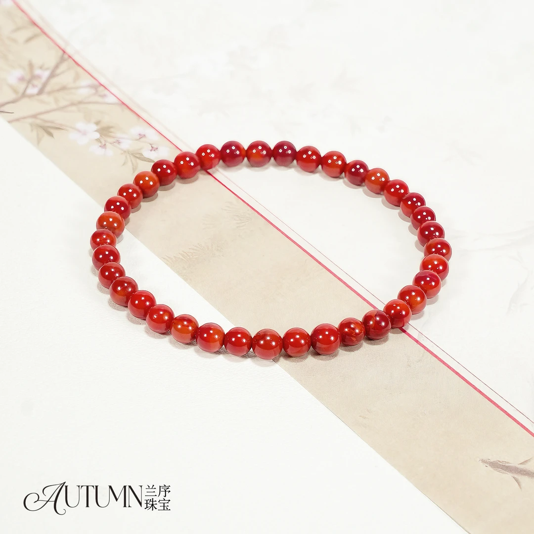 【原矿无优化一物一拍】锦红火焰纹卡5mm单圈南红手串