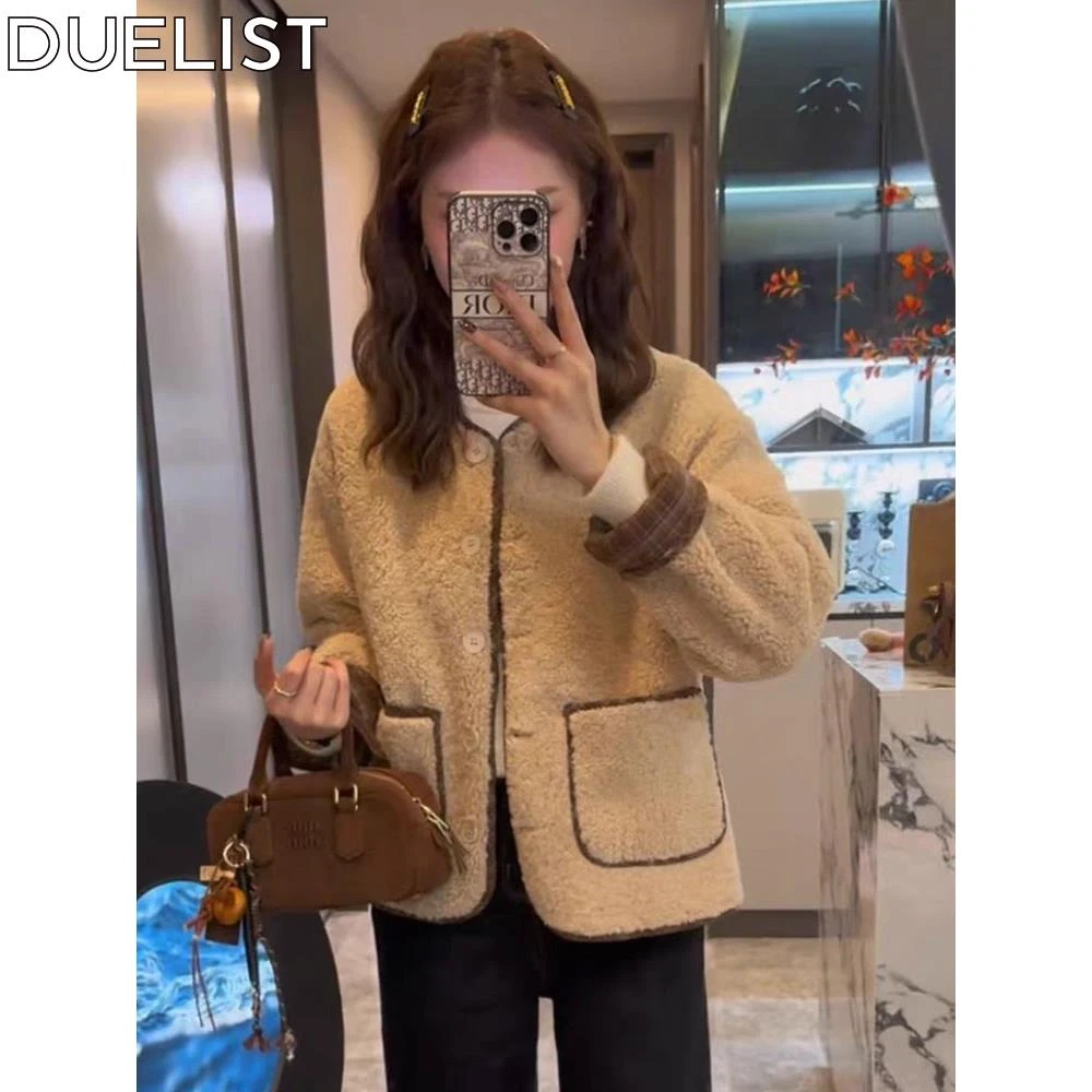 DUELIST外套女秋冬新款韩版潮小香风外套加厚皮毛一体羊羔毛外套