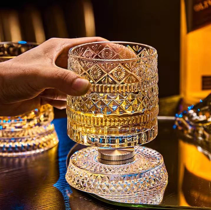 星钻纹解压转转杯水晶玻璃威士忌酒杯高档洋酒旋转不倒酒杯