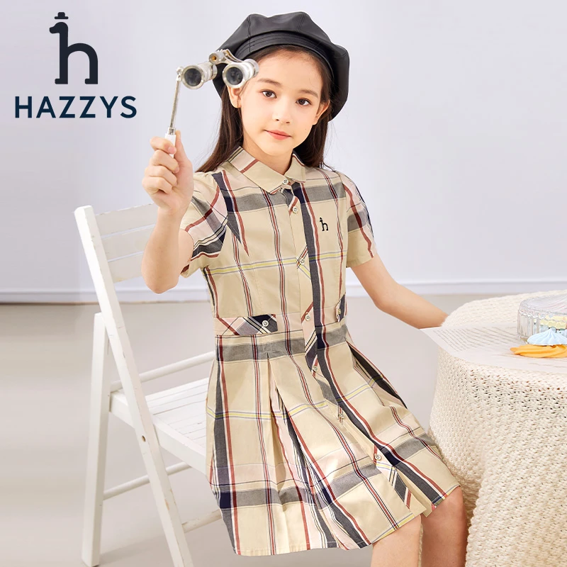 Hazzys/哈吉斯品牌童装【敏姐】女童裙半袖裙中大童裙子格纹英伦