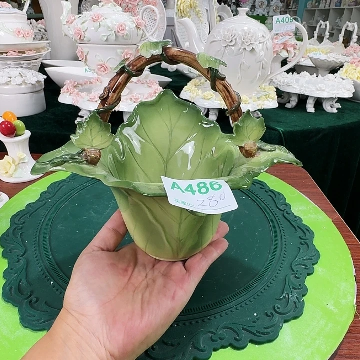 陶老货绿色提篮餐盘水果蛋糕