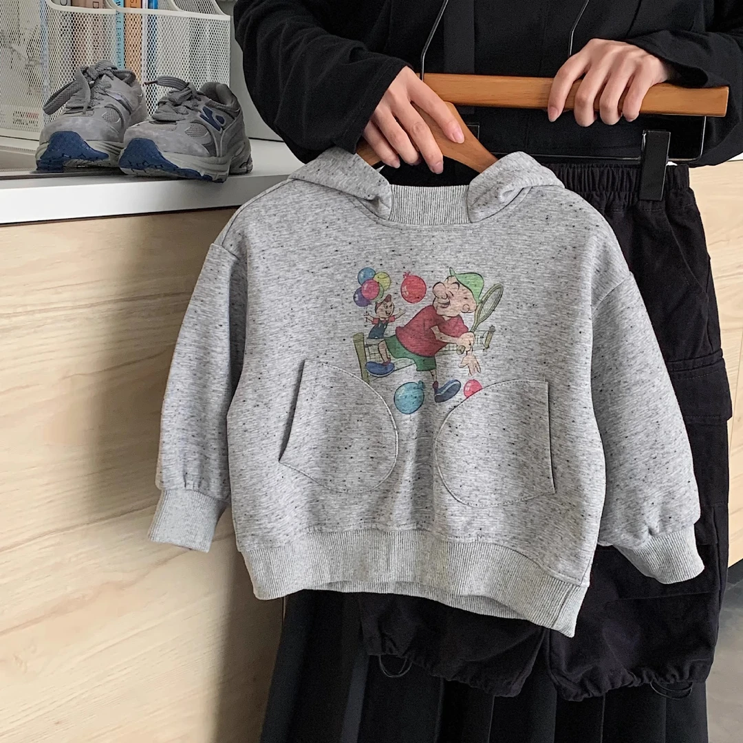 儿童秋季百搭连帽卫衣棉质韩版中小童卫衣男女童休闲插兜上衣