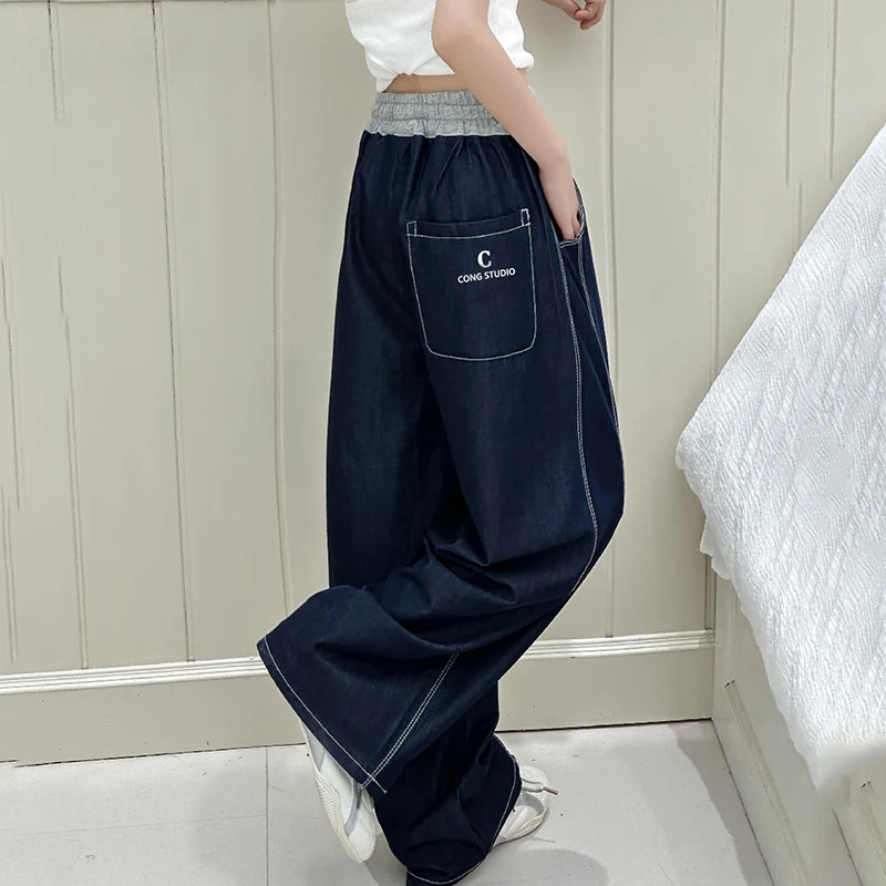 儿童夏装2025大女童装弯刀裤子宽松天丝牛仔裤夏季薄款阔腿直筒裤