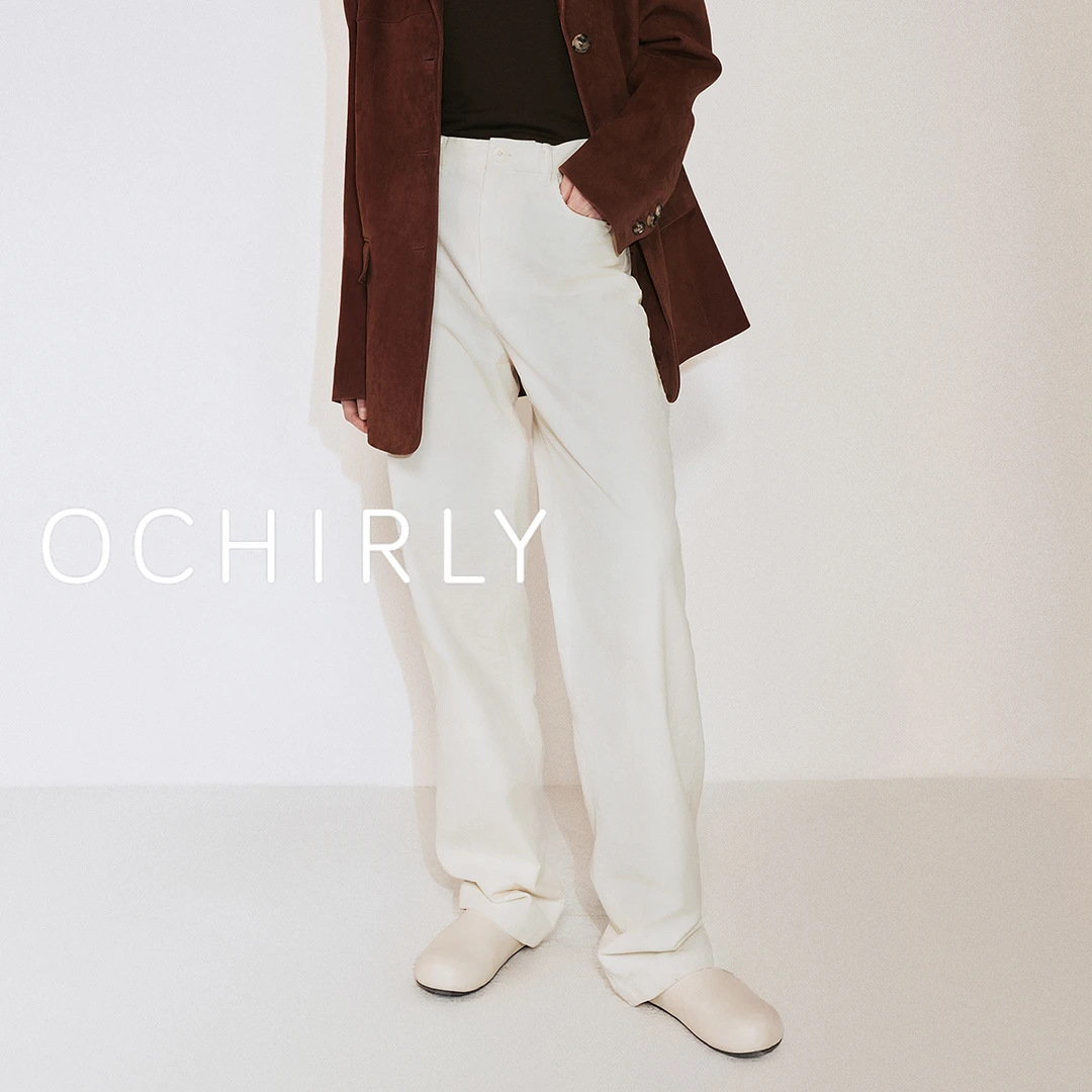 OCHIRLY欧时力弹力灯芯绒直筒长裤女松弛感气质通勤秋季新品