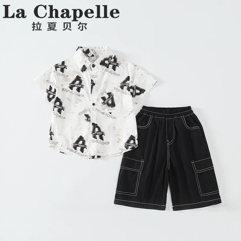 拉夏贝尔男童套装2025新款夏季薄款儿童洋气短袖衬衫短裤潮LB433