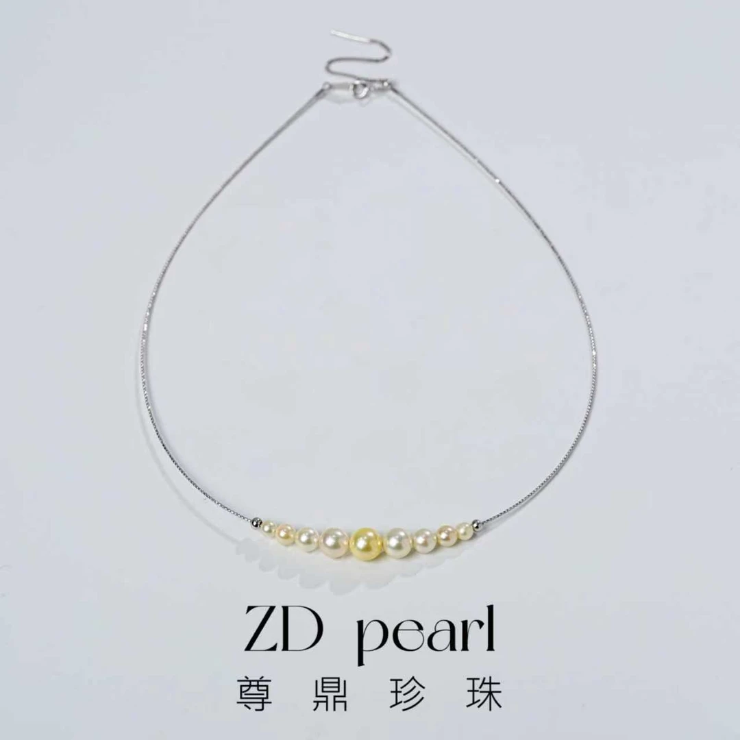 尊鼎珍珠-S925银海水珍珠中国南珠糖果混彩月牙项链4-8mm RS
