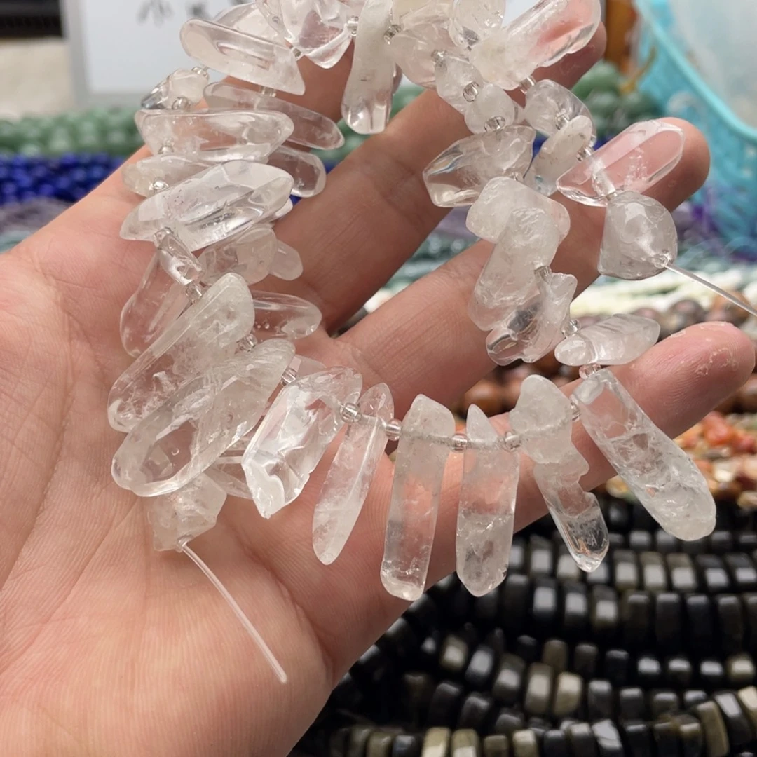 玛瑙/玉髓合金珠宝半成品一条装22～36mm左右白水水晶柱