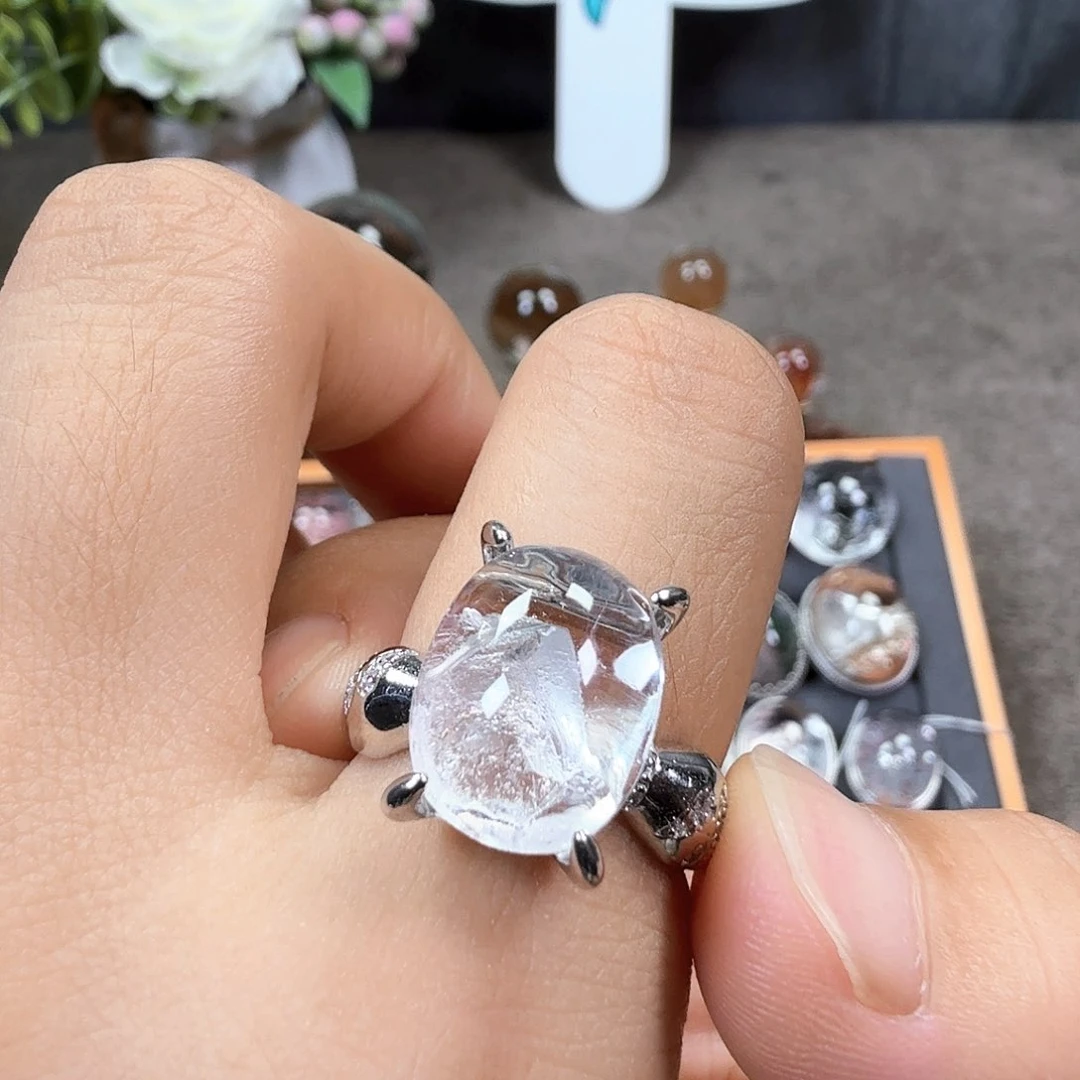 水晶戒指银S925镶嵌S925银镶水晶水晶水晶