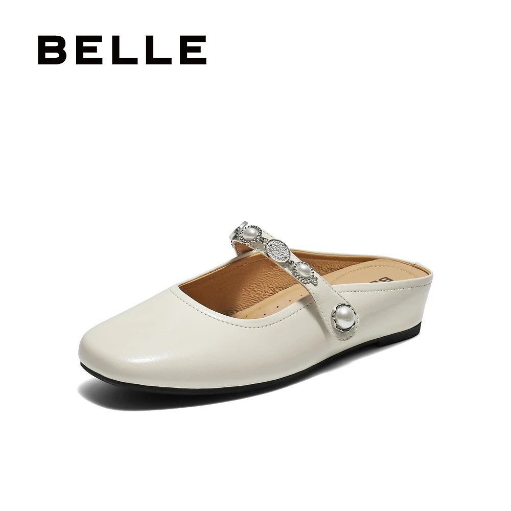 百丽真皮软底穆勒鞋女2025秋新商场同款百搭平底包头拖鞋E3G1DCH5