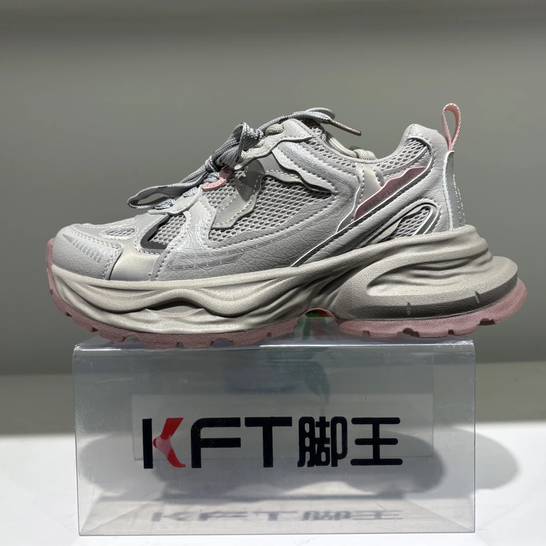 脚王KW52138女士2025爆款秋季新款粉色厚底百搭休闲厚底老爹鞋子
