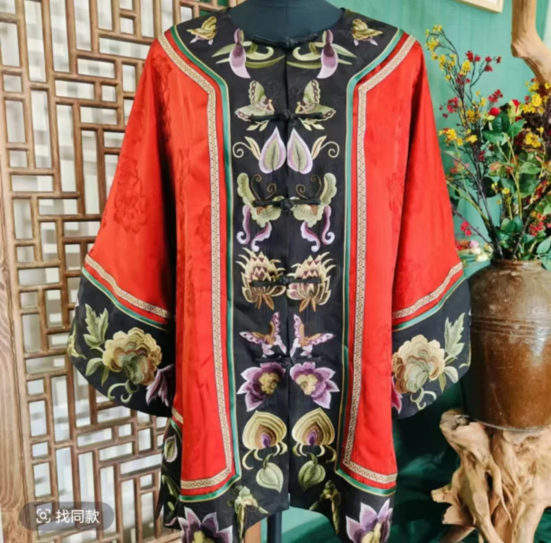 凤徕兮私人定制红底红蝴蝶花刺绣包边香香上衣 (HY101056-4)红