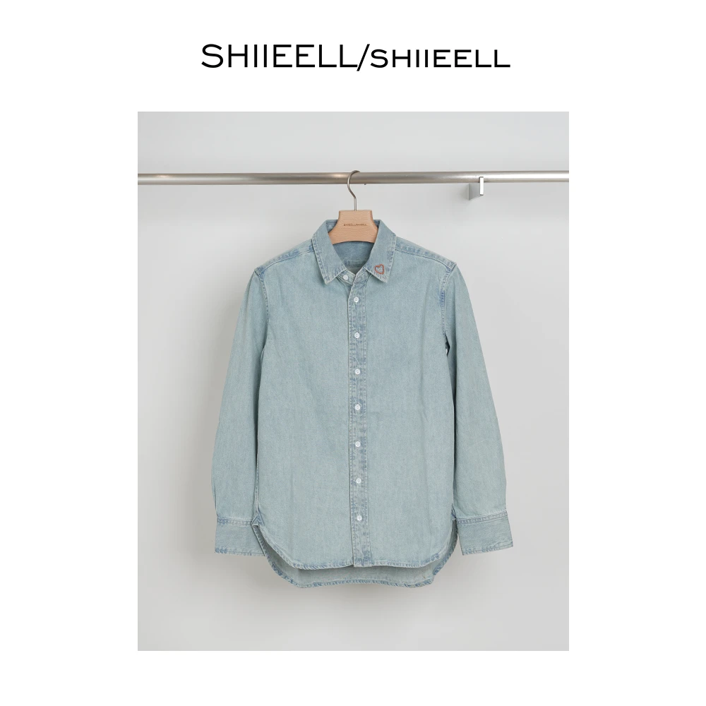SHIIEELL牛仔设计款爱心刺绣领衬衫W3067