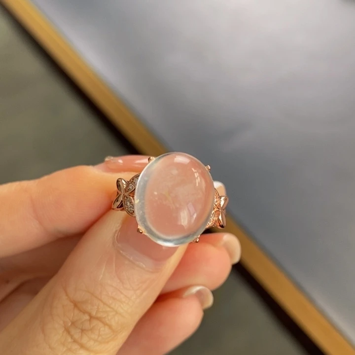 石英质玉戒指银S925镶嵌