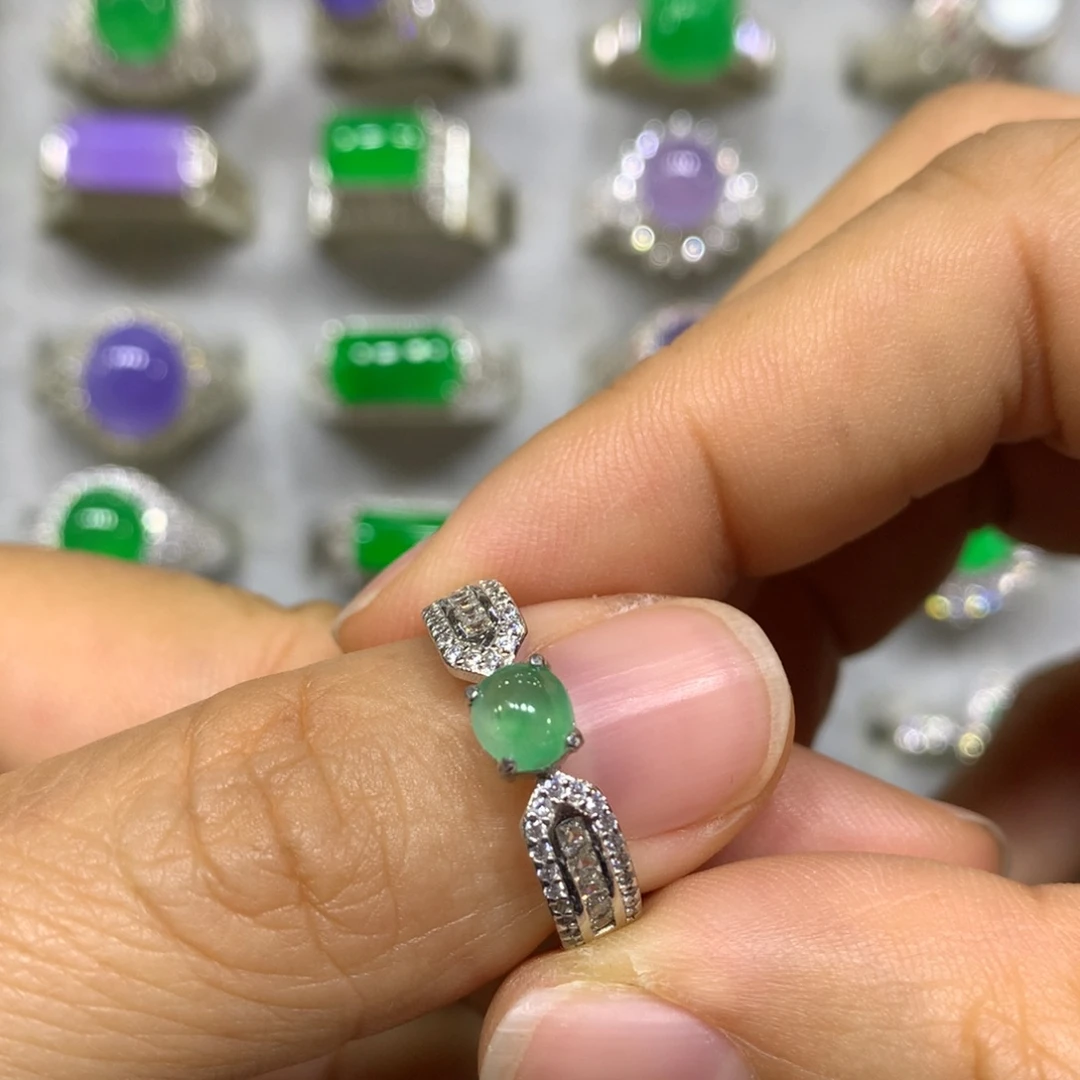 翡翠银S925镶嵌戒指买断不退