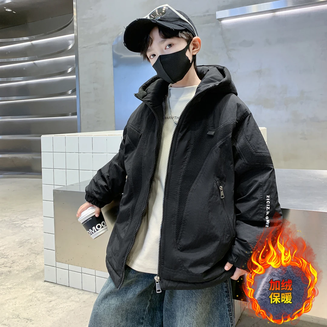 男童加绒加厚派克服外套棉服冬季中大童帅气韩版棉衣儿童上衣男孩