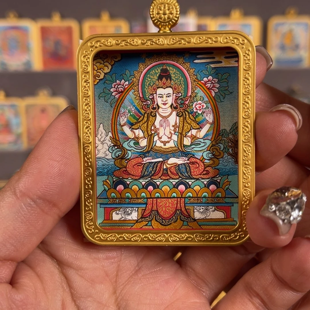 吊坠四臂青海热贡唐卡