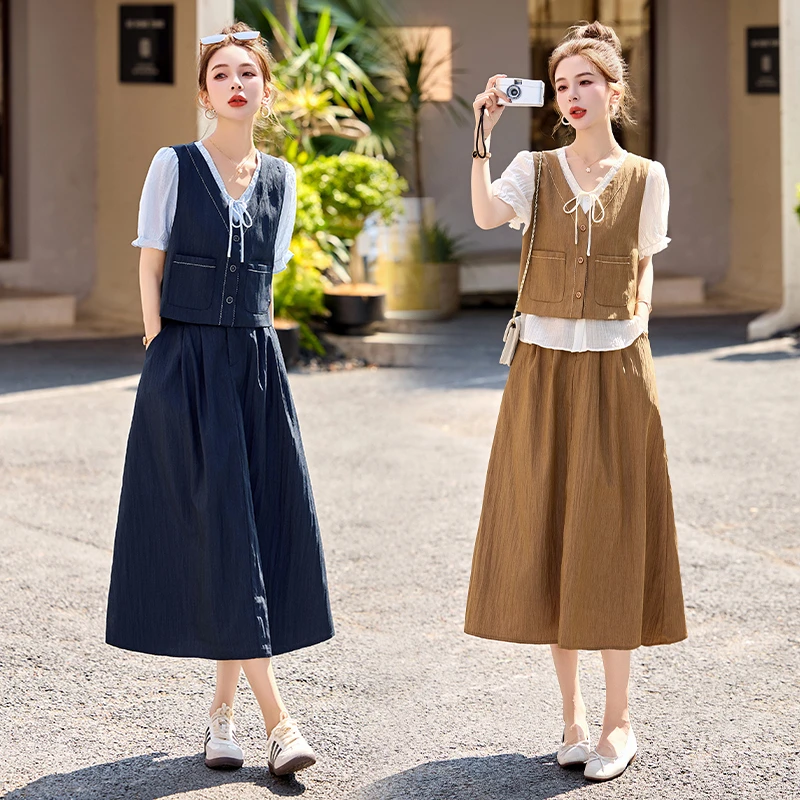 哥弟阿玛施正品小香风套装裙女2025夏新款高级感马甲半身裙三件套