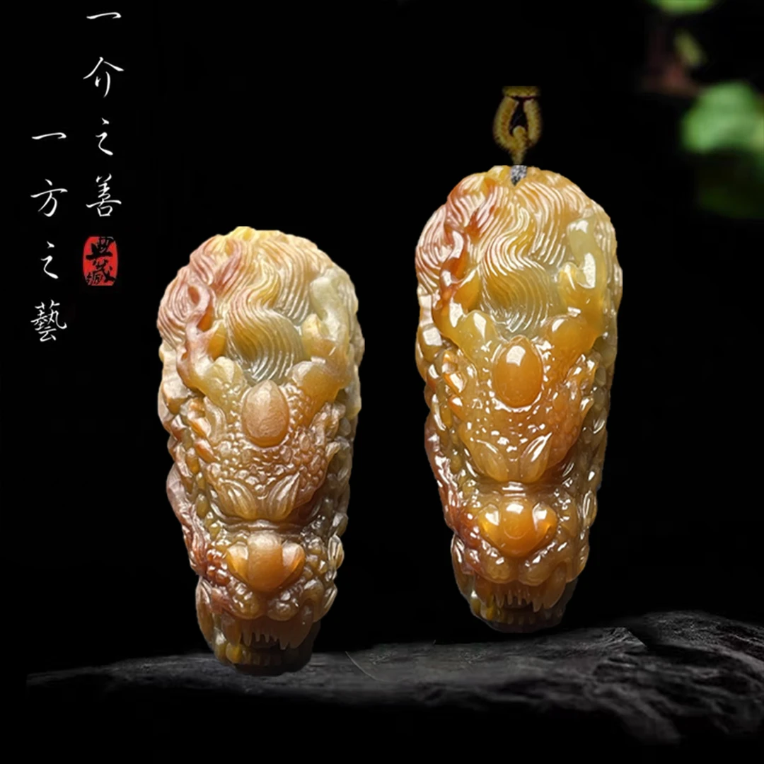 【已结缘】合一堂翡翠工作室定制展示：糯冰种《龙头》挂件毛货珠宝