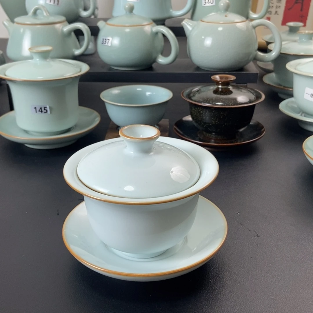 壶一级品月白釉元宝盖碗