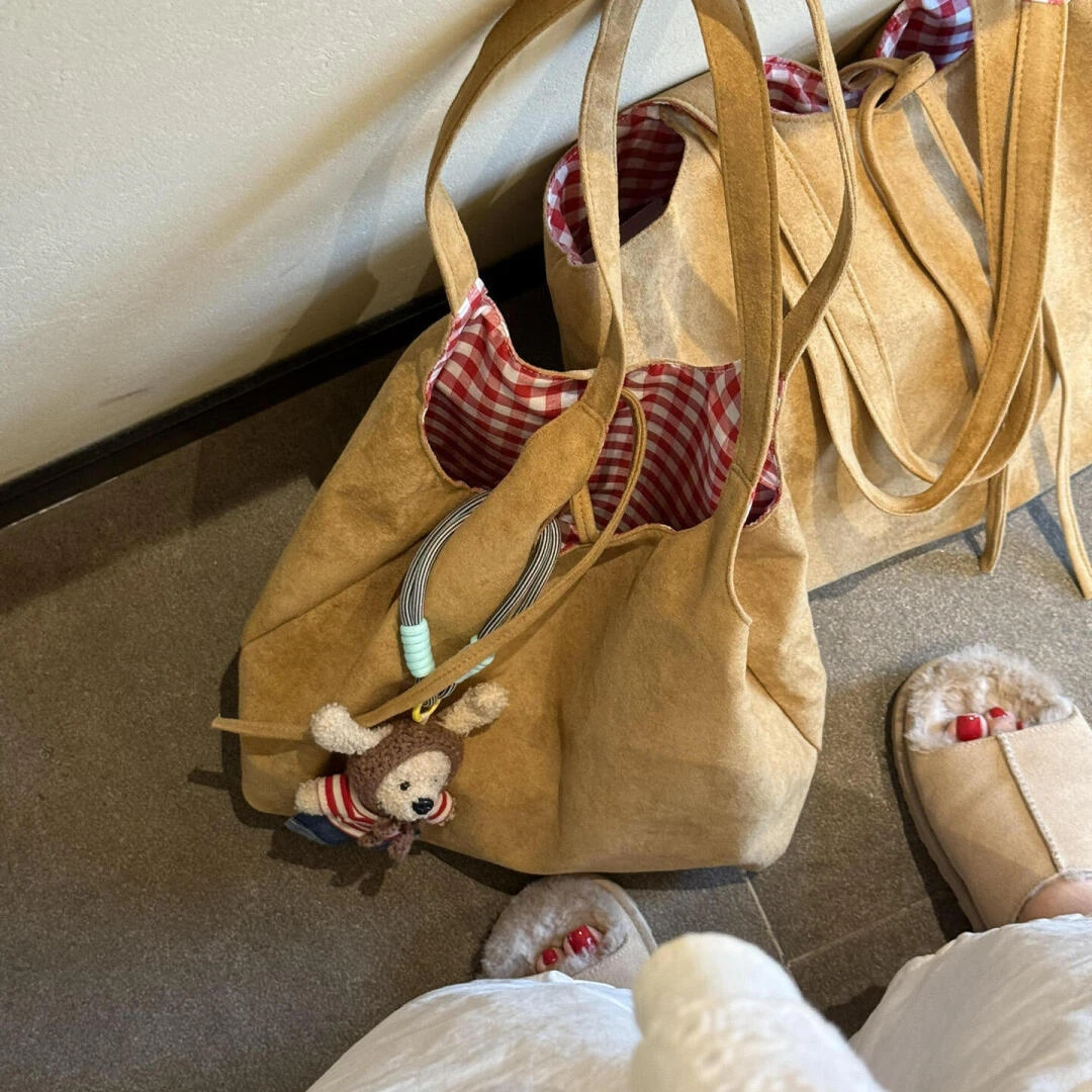 韩系复古秋冬麂皮绒单肩包女2025新款大容量通勤百搭慵懒风托特包