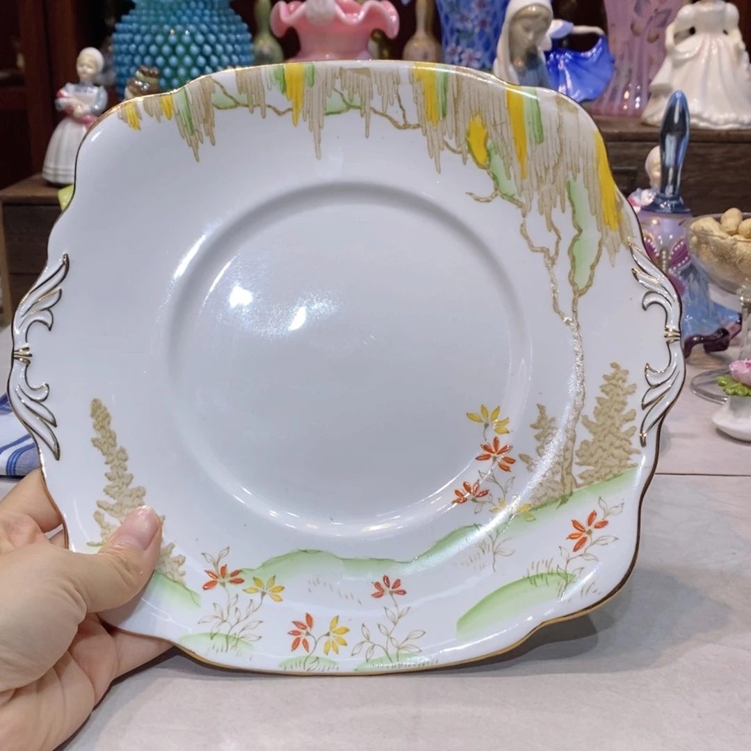 瓷片双耳手绘珐琅釉彩盘啊啊