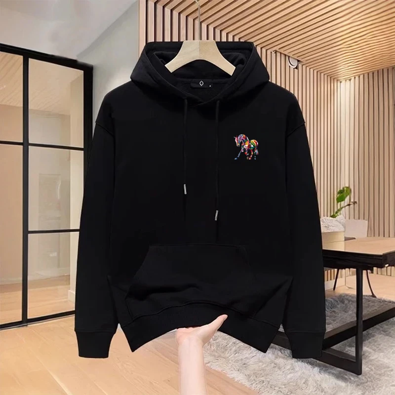 仓石一树2025新款设计感马本命年连帽卫衣男秋冬加绒百搭休闲衣服