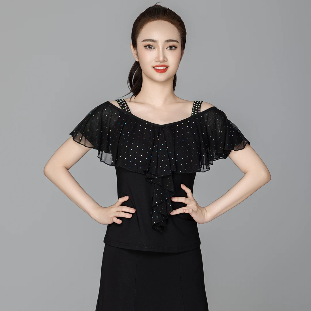 摩登舞上衣夏季新款女士华尔兹国标舞蹈服装短袖拉丁舞服交谊舞衣