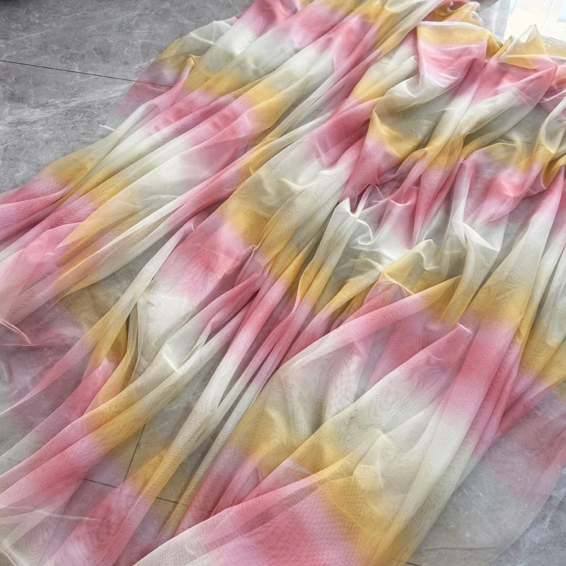 【粉黄米】渐变六角网纱5米长