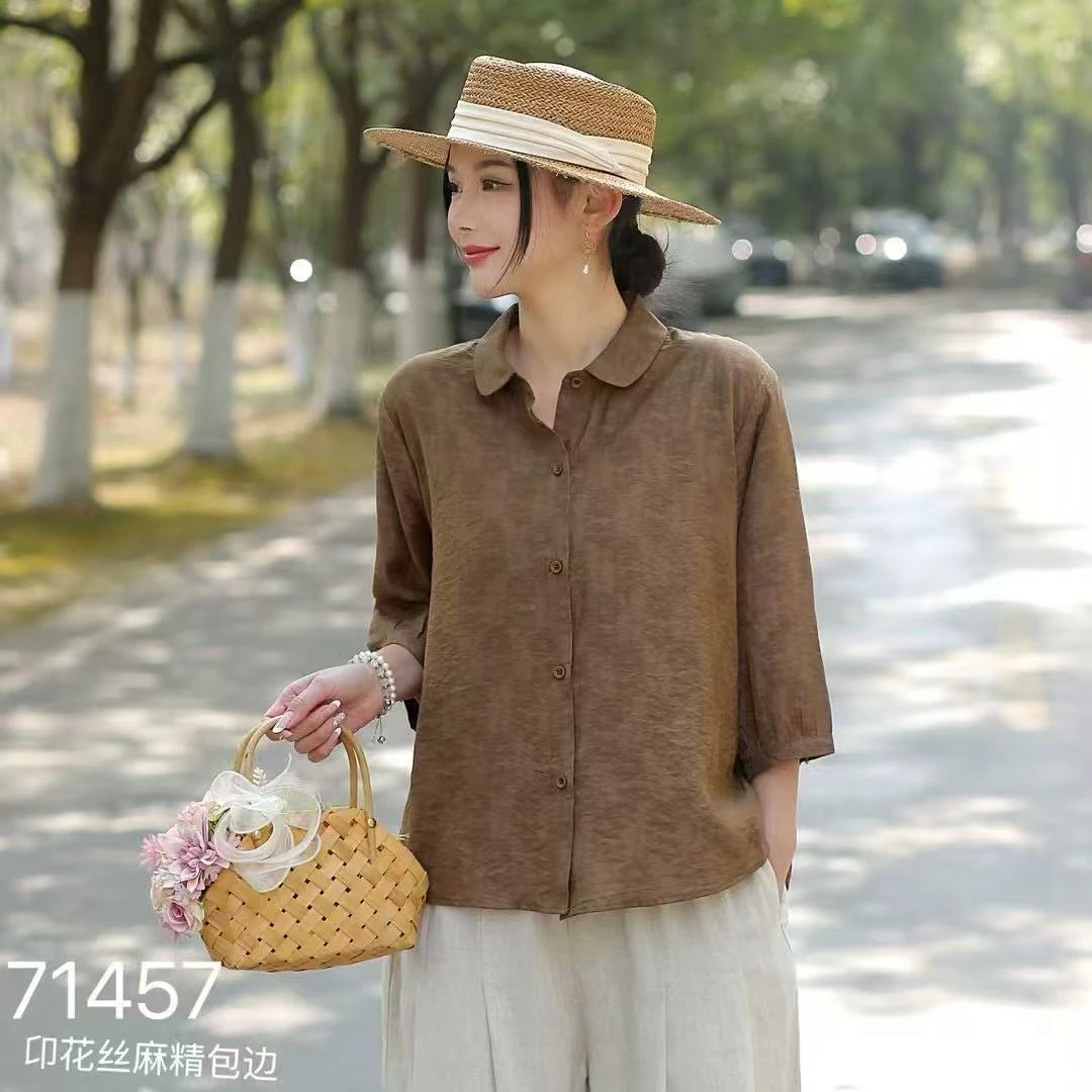 7831新款夏季减龄时尚气质显瘦遮肉短袖小衫QZ