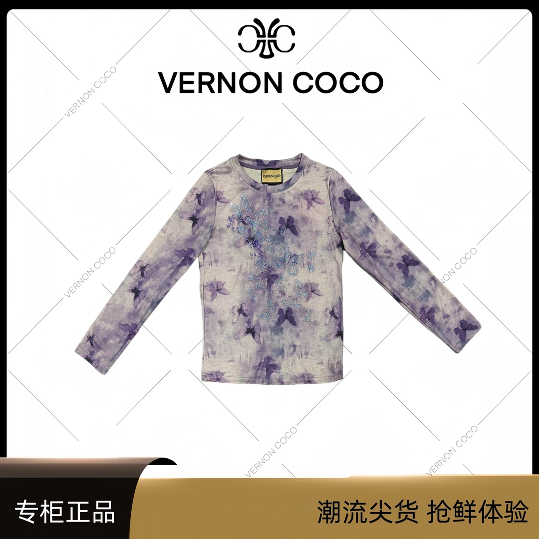 【VERNON COCO】Y30秋季紫蝴蝶时尚显瘦打底衫VC446