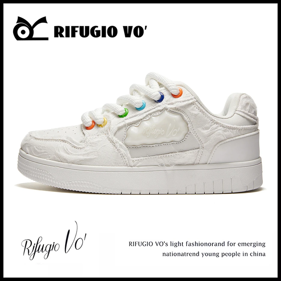 Rifugio Vo'女鞋夏季破坏蕾丝设计新款潮鞋小众厚底百搭休闲板鞋