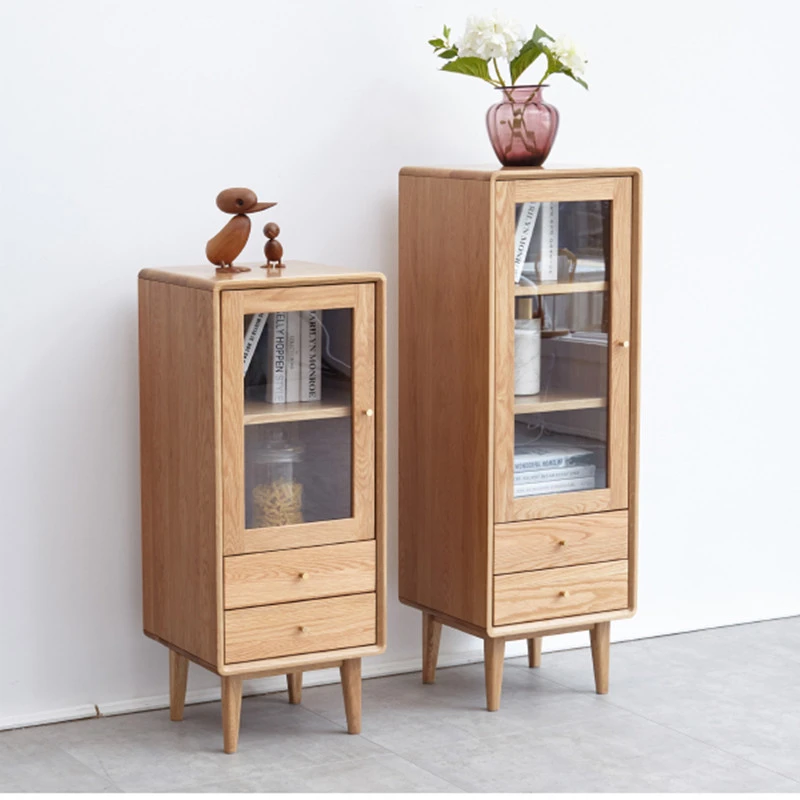 1实木布拉格边柜北欧客厅立柜橡木小书柜储物柜原木柜子酒柜日式
