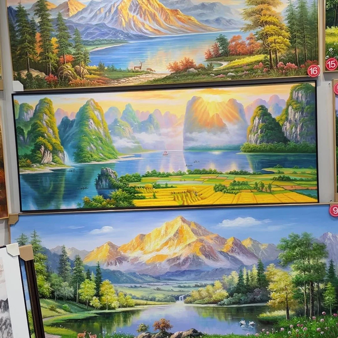 【闪购商品】油画漓江风景手绘油画画芯80×200带框