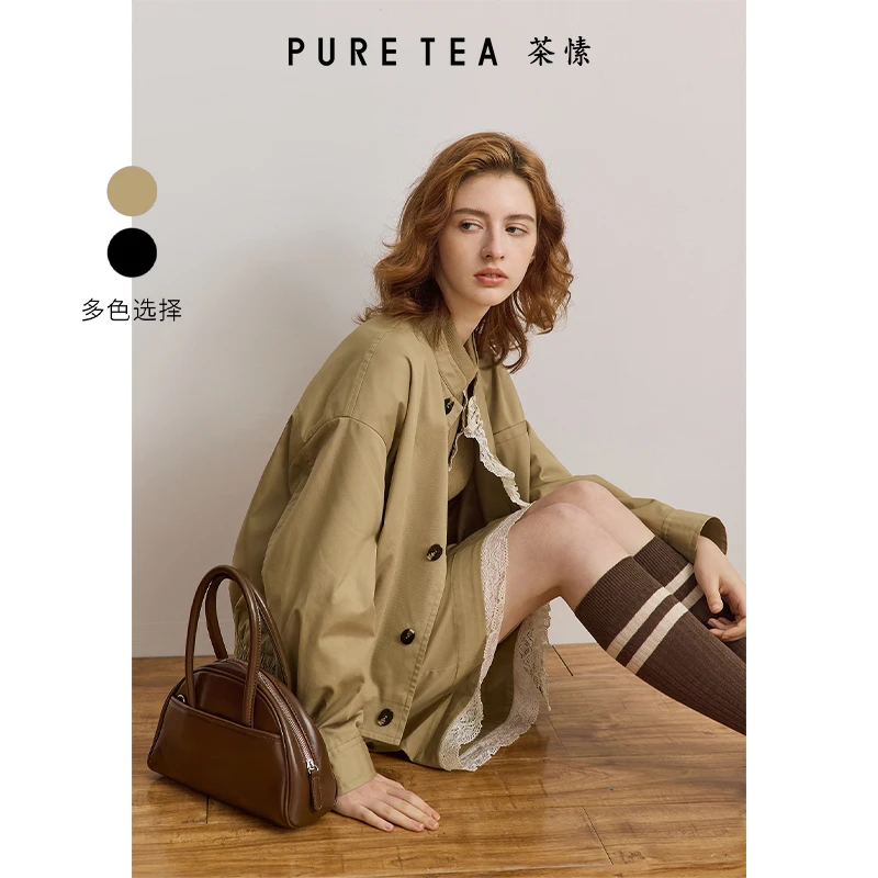 茶愫户外休闲夹克短外套女拼接蕾丝KH1001D11