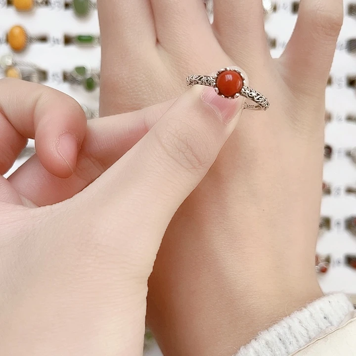 玛瑙/玉髓戒指银S925镶嵌925