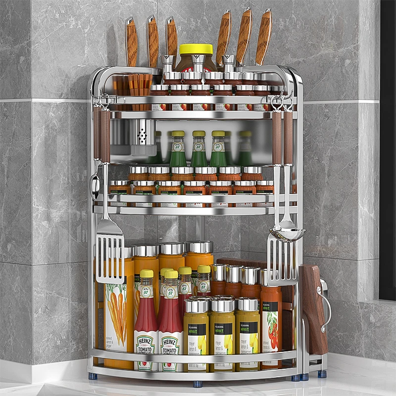 墙壁角落多功能调料免打孔厨房置物架转角挂架收纳调味品三角架子