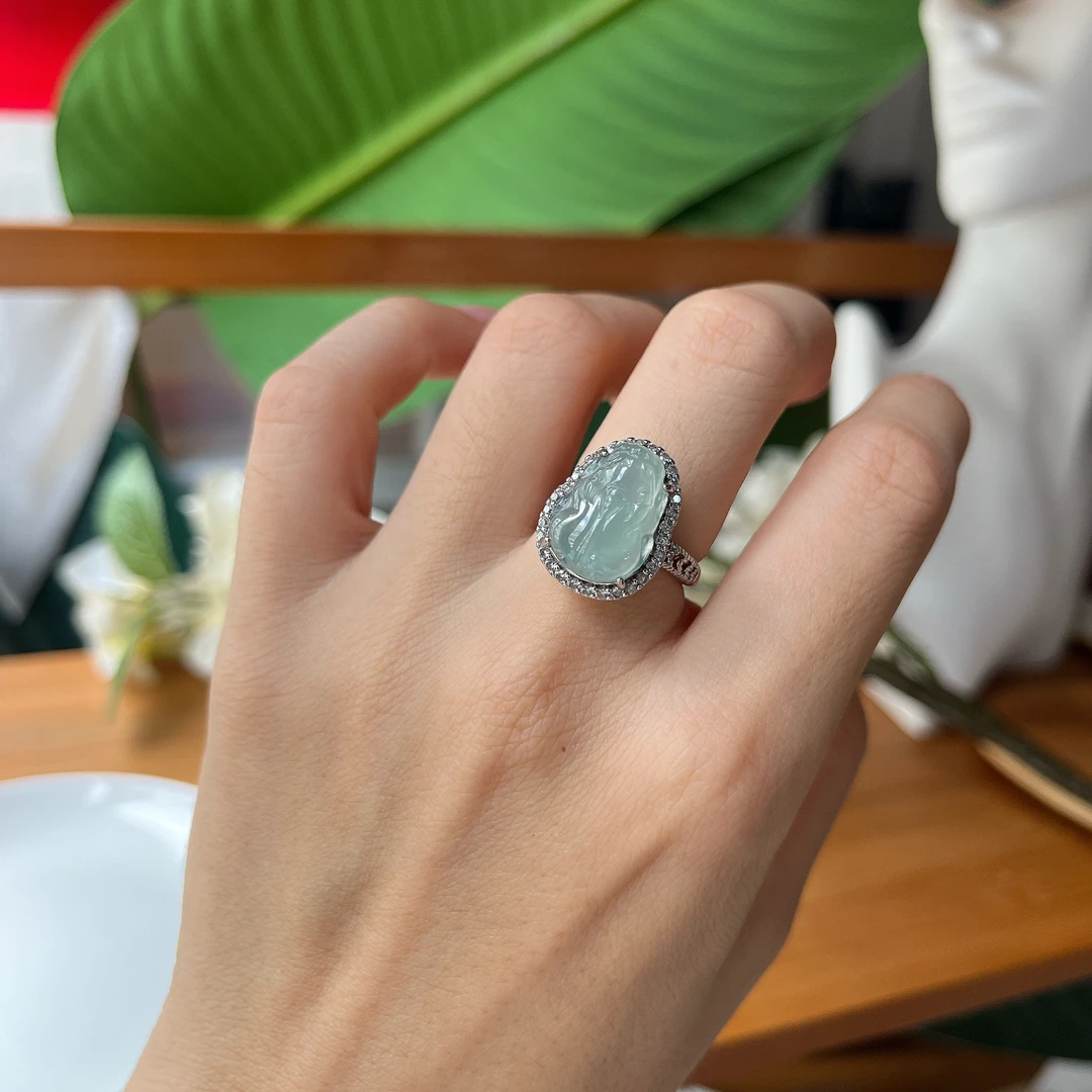 【郭老师】约11*15mm翡翠貔貅合金戒指