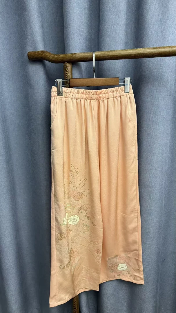 秋季新款简约百搭宽松桑蚕丝直筒长裤女R787