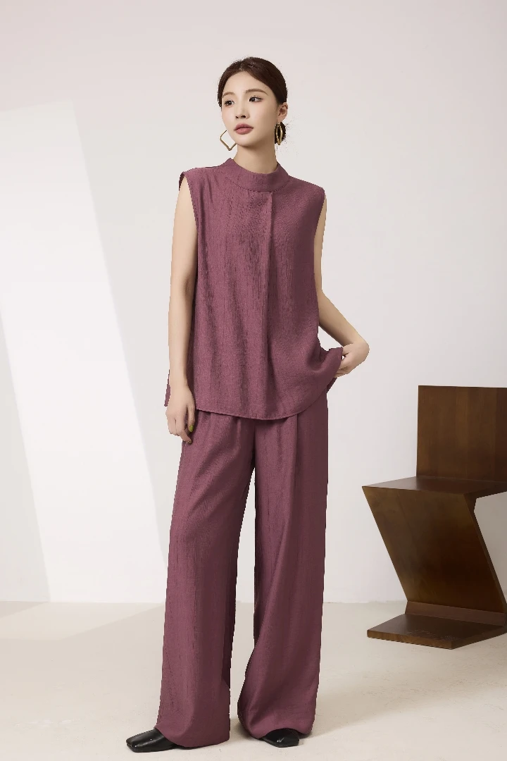 亚麻无袖宽松时尚阔腿裤套装