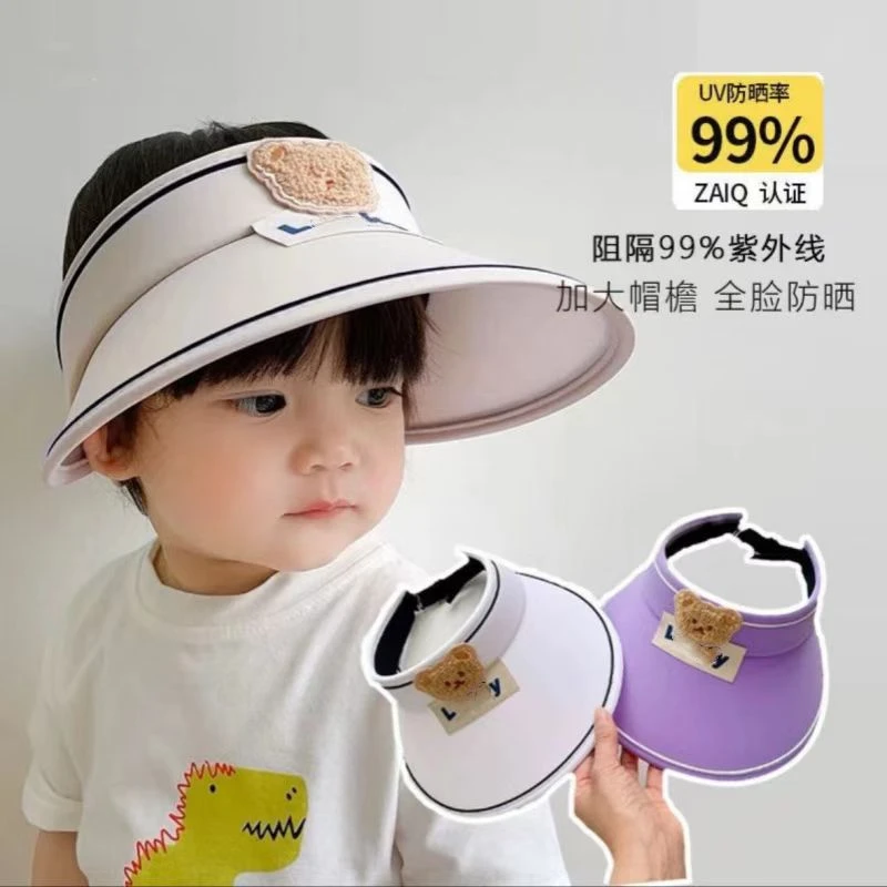夏季儿童帽子小众空顶遮阳防晒帽可爱小熊男女童儿童防晒帽太阳帽