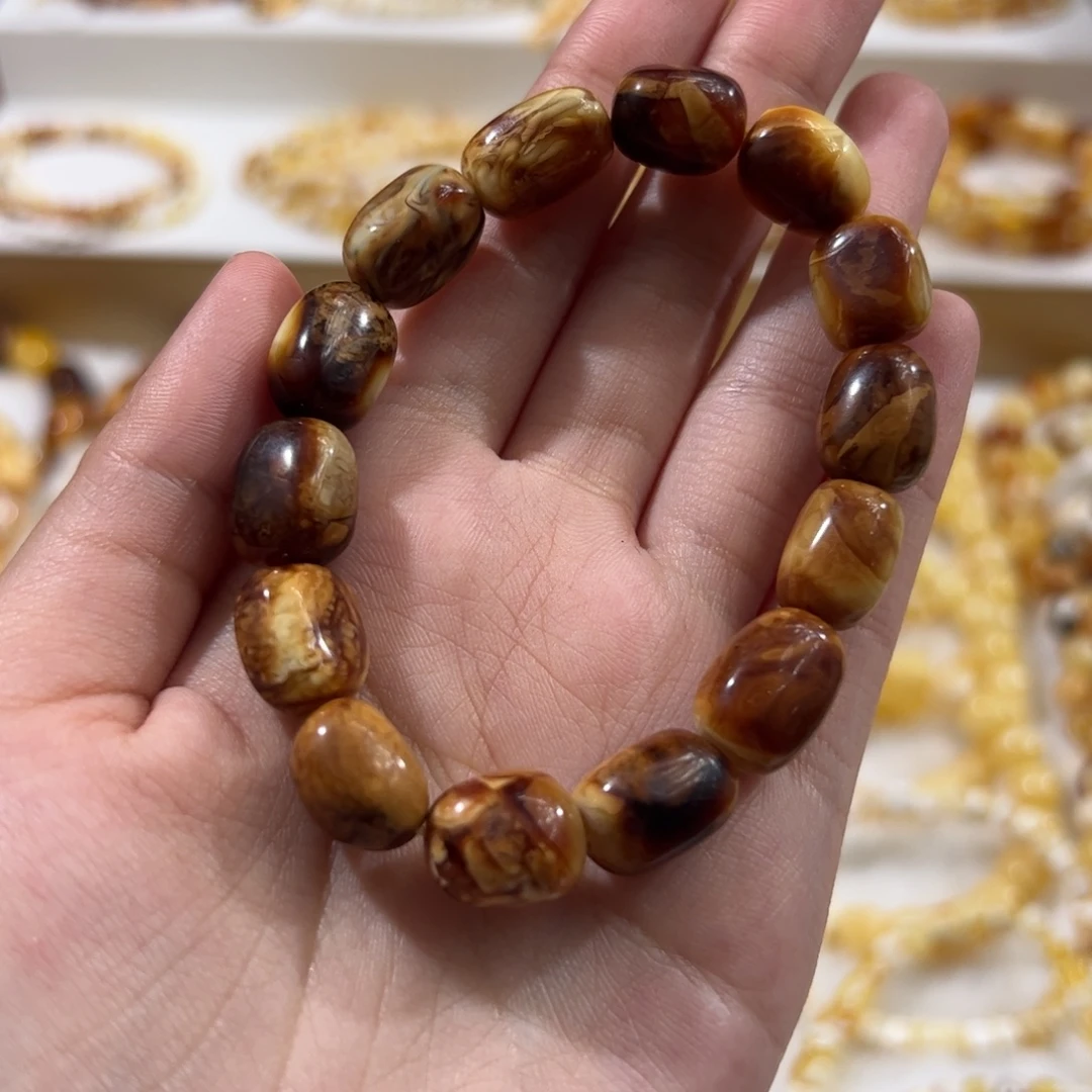 琥珀未镶嵌珠宝奇石浓蜡沁色手串