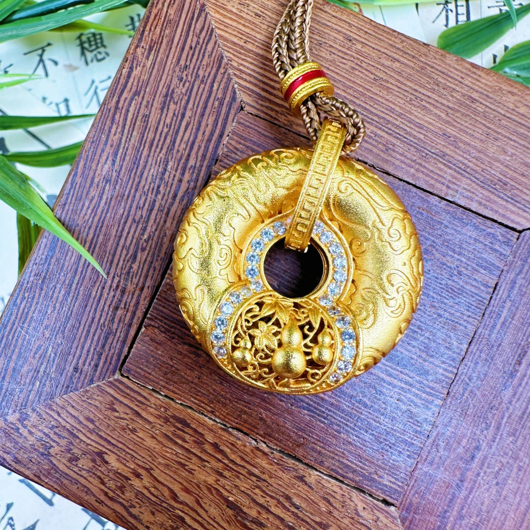 非金属棉绳项链 E24043铜合金中式祥云葫芦平安扣项链古法传承