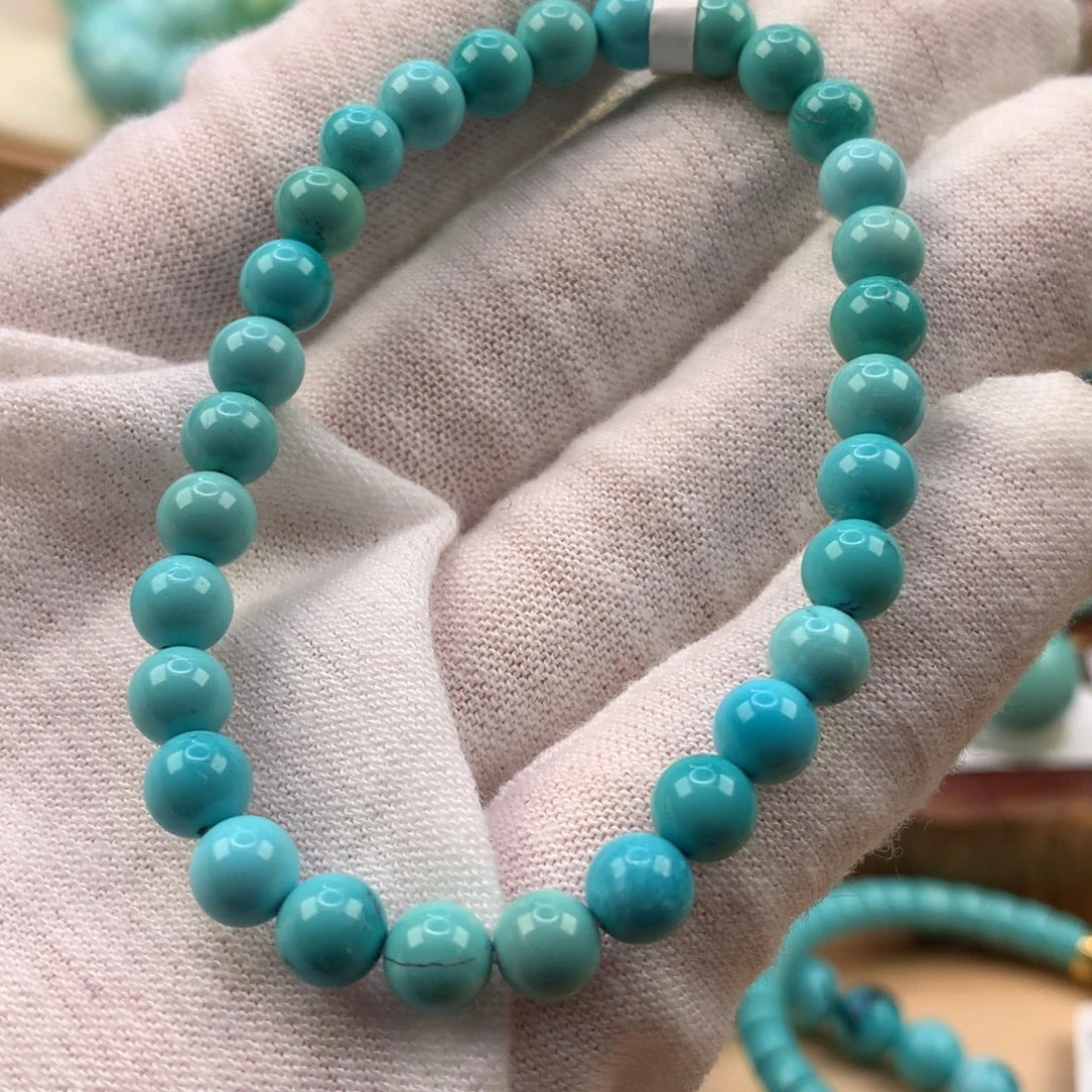 绿松石未镶嵌珠宝奇石高瓷精品圆珠手串5.7mm