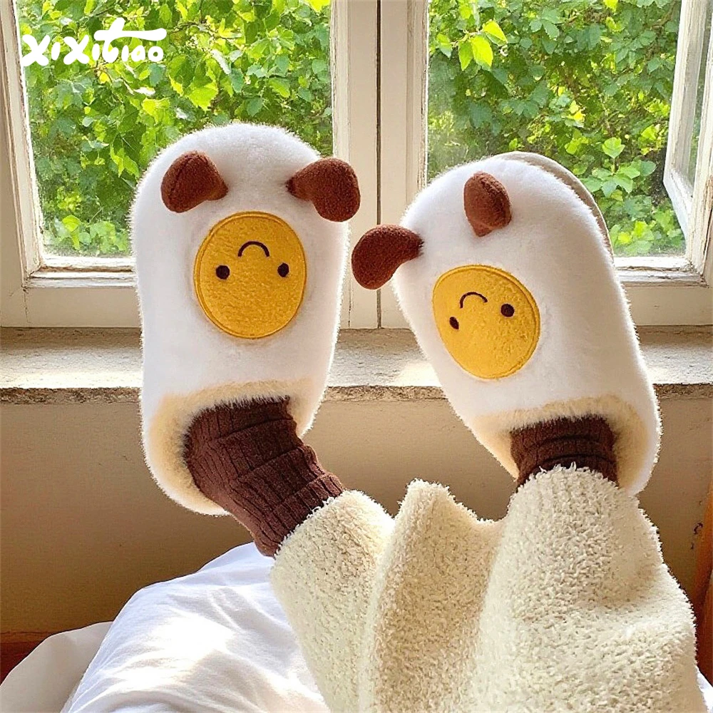 细细条 可爱煎蛋冬季亲子保暖棉拖鞋女生新款室内防滑毛绒家居鞋